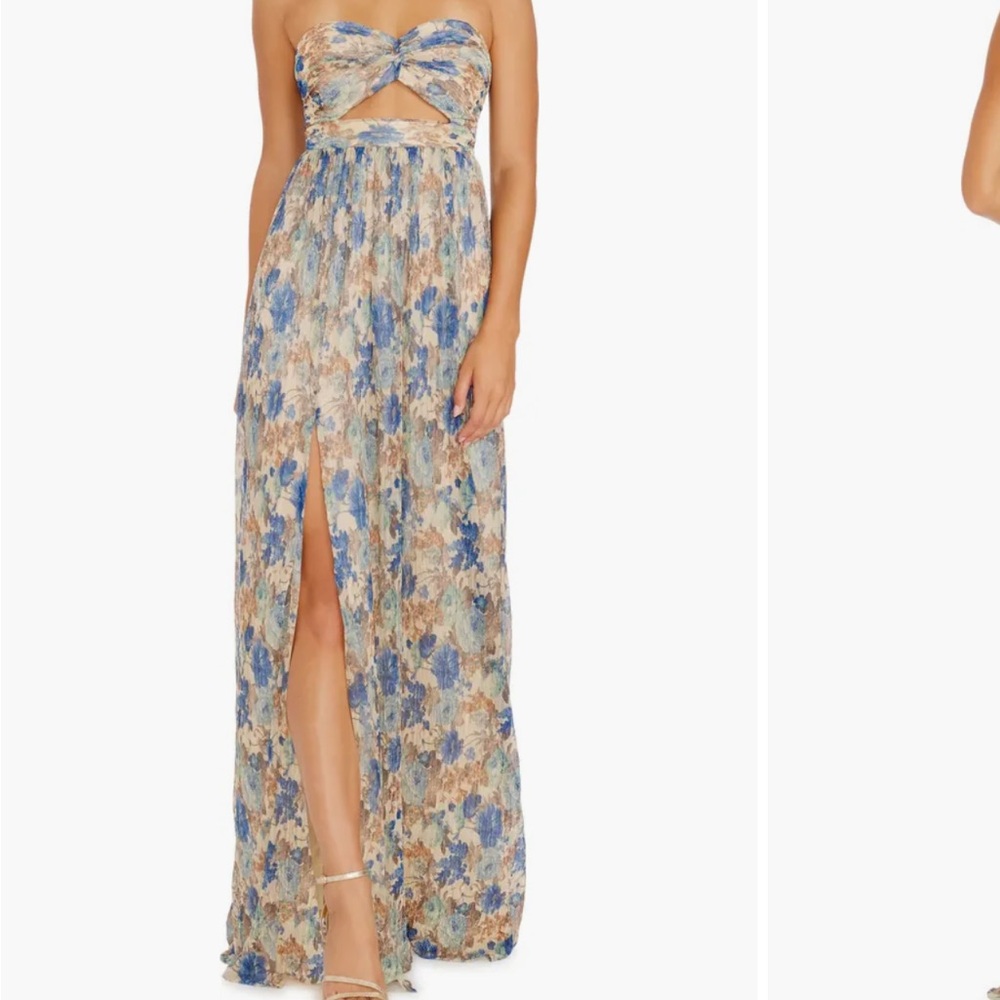 Dress the Population Strapless Floral Dress - Blue and Beige